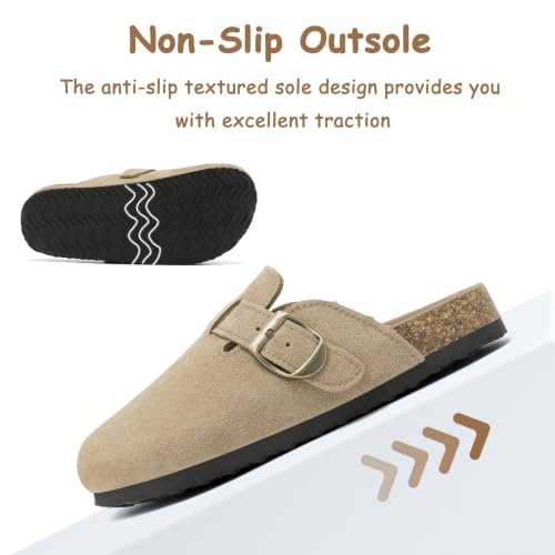 Image of Kids Clogs for Boys Girls Genuine Suede Leather Potato Slide Adjustable Buckle Indoor Outdoor Slippers