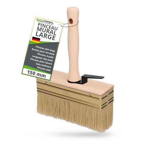 ToolSpace Pinceau 150 mm Brosse en Bois pour Lasure Badigeon Chauler de la Peinture à la Chaux Spalter Large avec Poil Naturel pour Application Terrasse Mur...