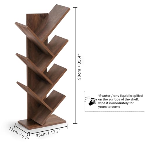 Image of ABOUT SPACE Book Shelf for Home - 7 Tier Tree Shaped Book Rack for Study Room DIY Wooden Book Stand with Bottom Storage Space for Office, Livingroom, Bedroom (Brown - L 35 x B 17 x H 90 cm)