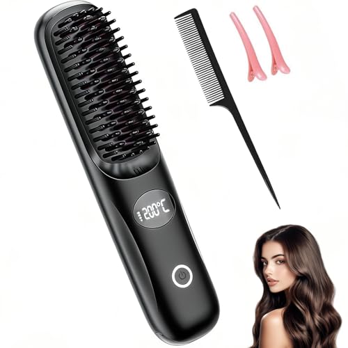 Spazzola per capelli elettrica, spazzola lisciante portatile senza fili, 3