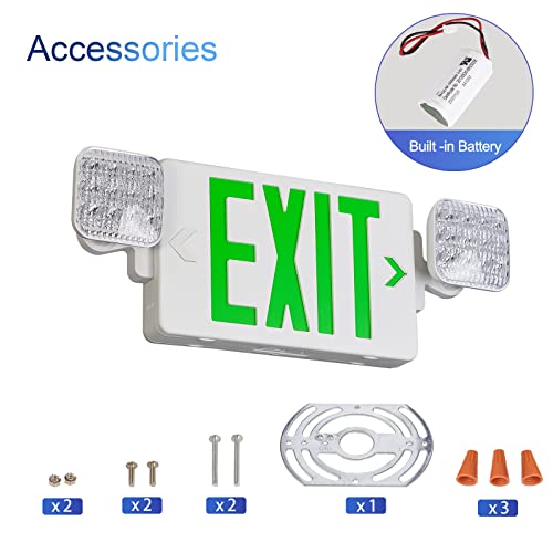 Image of TANLUX Green Exit Sign with Emergency Lights, LED Emergency Exit Light with Battery Backup, UL Listed, AC 120 /277V, Commercial Emergency Lights Combo for Business - 6 Pack