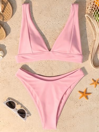 Image of Bathing Suits for Women Deep V Neck Sexy Two Piece Bikini Sets for Women Thong Halter Cheeky Swimsuit