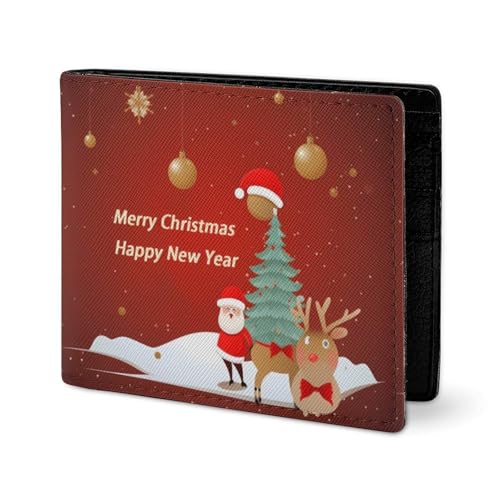Merry Christmas And Happy New Year Wallet Elegant Leather Wallets with ID Window & 2 Card Slots, Slim Bifold Wallet for Men Women2