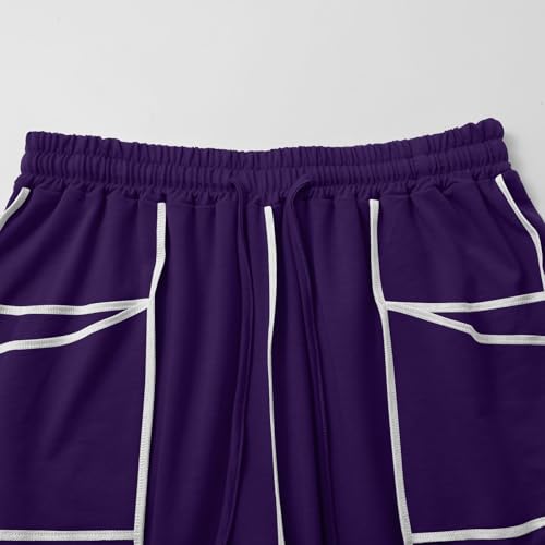 Image of Barrel Pants Women Casual Cargo Wide Leg Baggy Sweatpants Drawstring High Waisted Lounge Palazzo Pants with Pockets