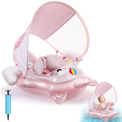 Lamtoq Flotador para Bebé, Flotador Bebe con Sombrilla SPF50+, Flotador Bebe Inflable con Cola de Apoyo Inferior Flotadores de Piscina para Bebés con Asiento Seguridad y Bomba para Bebé 8-24 Meses