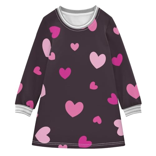 Girls Dresses Long Sleeve Dress Toddler Girl Skater Dress 2T-8Y Pink Hearts Black
