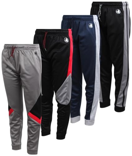Body Glove Boys Sweatpants - 4 Pack Tricot Athletic Kids Joggers Clothes for Boys Jogger Pants with Pockets (Size: 8-18), Size 8, Black/Grey Red/Navy