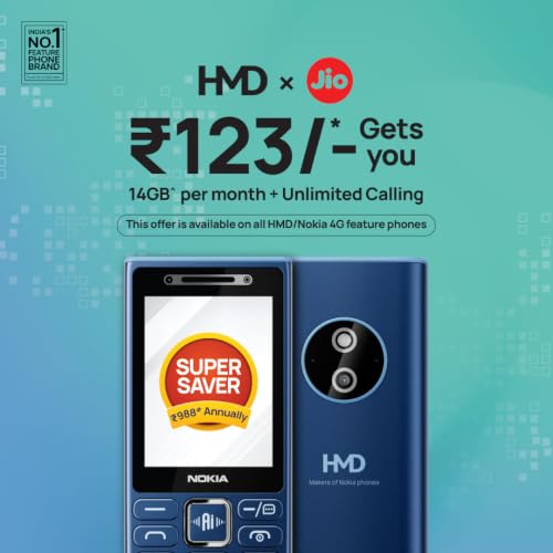 Image of Nokia 210 4G DS Keypad Mobile Phone | Video Calling & Chatting via Xpress Chat Compatible with Smartphones | Dedicated AI Button | Long Lasting Battery| Cloud Phone Apps | 1‑Year Replacement | Blue