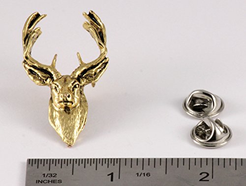 Whitetail Deer Head Pin, Gold Plated, MG007, 1.5 Inches, Handmade in the USA, Realistic, Buck, Metal, Hat Pin, Lapel Pin, Brooch, Gift, Over 3100 Wildlife Designs.2