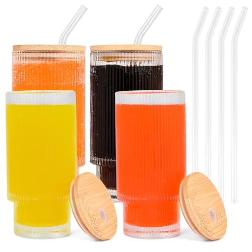 Set Bicchieri Cocktail JORTINE - 4 Pezzi Con Coperchio In Bambù E Cannucce Di Vetro, Stile Lattina - Foto 7