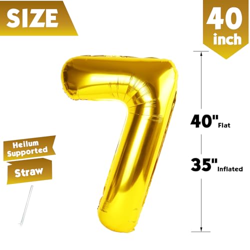 Image of 40 Inch Gold Number 7 Balloon Birthday Party Decorations for Men & Women