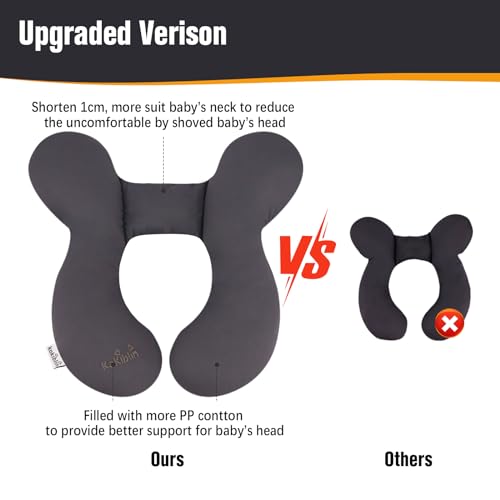 Image of KAKIBLIN Baby Travel Pillow, Upgraded Baby Neck Pillows for Car Seat, Infant Neck Support Pillow for Head and Neck,Newborn Head Support for Car Seat, Stroller, Pushchair(Grey) | Portable Washable Ergonomic Nursing arm Pillow for Feeding for Mom and Baby