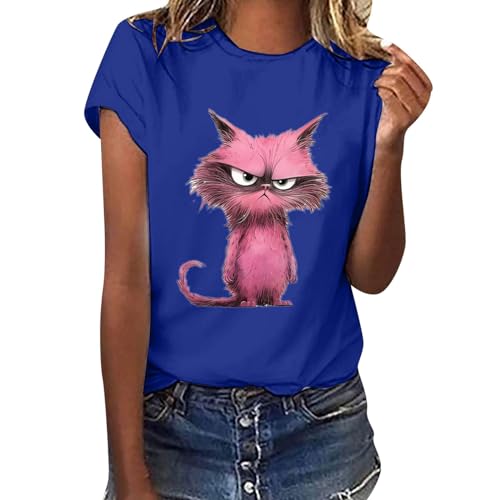 Camisetas de moda para mujer, de manga corta, cuello redondo, holgadas, cómodas, suaves, de verano, casuales, básicas, holgadas, básicas, para mujer, azul, L