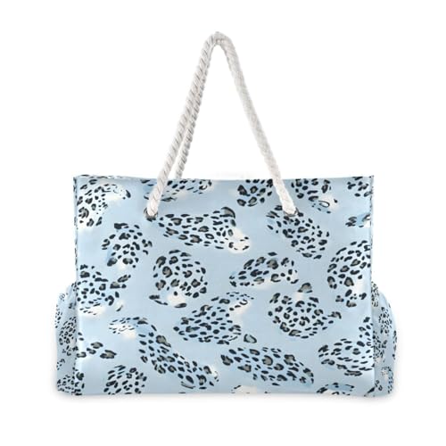Beach Bag - Large Tote Bags for Women Leopard Print Light Blue Shoulder Bags Zipper Waterproof Sandproof for Travel Gym Swim Daily2
