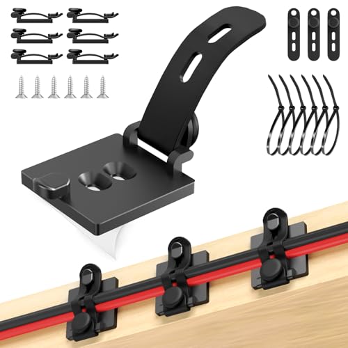 Kanemc ケーブルクリップ 6個セット シリコンバンド ケーブル固定 配線整理 収納 ケーブルタイ コードまとめる 配線隠し 結束バンド・粘着テープ・ネジ付き 3WAY固定 2段階調節 デスク周り 車内 机 壁 キッチン 多用途 粘着可能 工具不用 ブラック