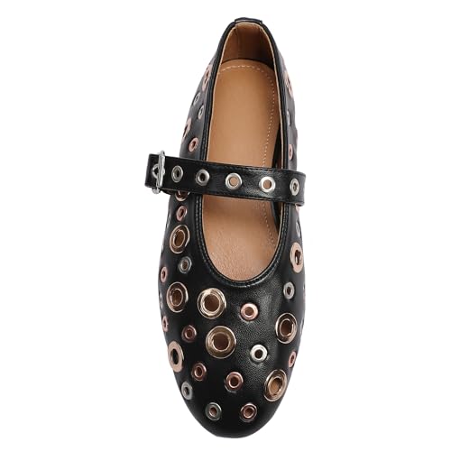 Metal Eyelet Ballet Flats Adjustable Buckle Ballerina Shoes for Women4