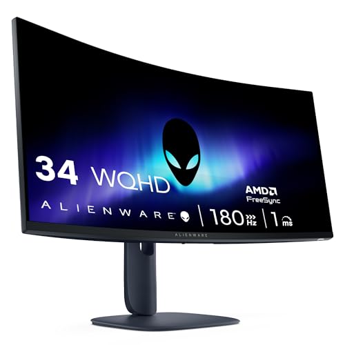 Alienware 34 Monitor Gaming - AW3425DWM, WQHD (3440x1440), 21:9 1500R Curvo, 180Hz, VA, 1ms, AMD FreeSync Premium, VESA AdaptiveSync, 95% DCI-P3, HDR400, DisplayPort, 2 HDMI, 3 USB, 3 Anni di Garanzia