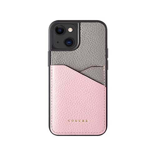 COGURE コグレ iPhone15 ケース 本革 シュリンクカーフレザー カード入れ シンプル おしゃれ ギフトボックス付き COPC2 グレージュ+ピンク（Amazon）