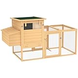 Top 15 Best Pre-Made Chicken Coops 14 PawHut 75' Wooden Chicken Coop with Nesting Box, Outdoor Hen House with Removable Tray, Ramp Run, for Garden Backyard, Natural Wood