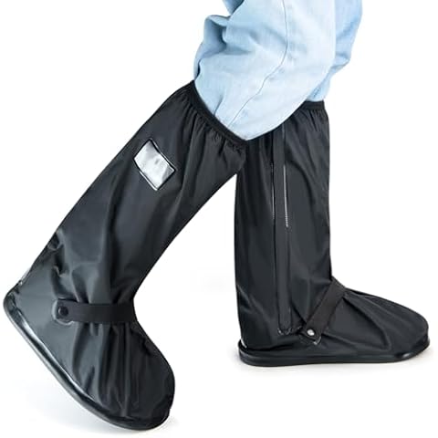 IwIeIaIrI Waterproof Rain Boot Shoe Cover Non-Slip Waterproof Boot Covers for Snow & Rain, Walking, Hiking & Motorcycle Gear Shoe Cover PVC Material with Safety Reflector Reusable & Foldable Black M Cover