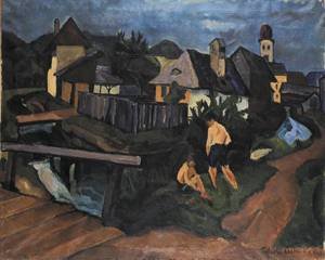 Peinture à l'huile Nagybanya 1928 : grand tableau Vilmos Perlrott-Csaba pour votre bureau