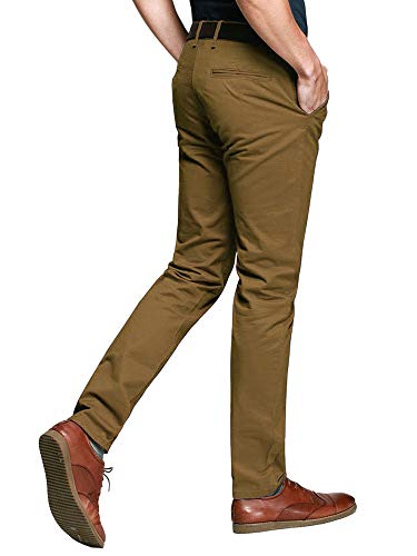 OCHENTA Mens Tapered Flat Front Casual Dress Pants, Chinos Pants Men 169 Dark Khaki Lable 342