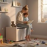 Leomark große Holzspielzeugkiste auf Rädern, Sitzbank mit Stauraum, Spielzeugkiste mit Deckel, Kinderbank – Truhenbank für Kinder, weiße Aufbewahrungsbox 91L, Höhe: 46 cm - 3