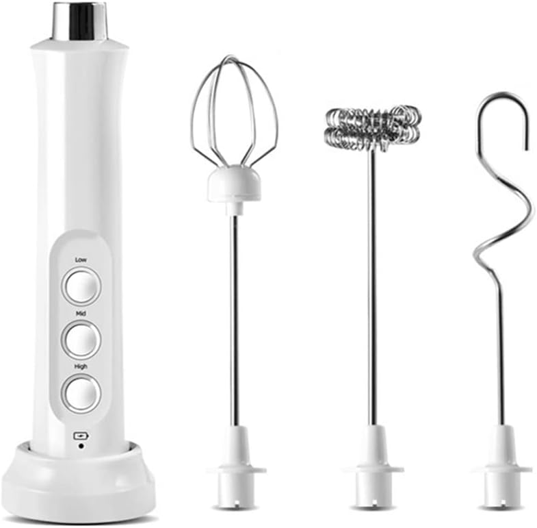 3-Speeds Electric Whisk Coffee Milk Drink Frother Foamer Mixer USB Rechargeable Handheld (A (A As the picture shows)