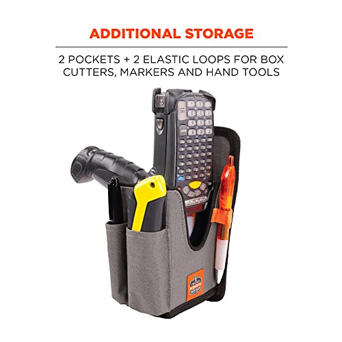 Image of Ergodyne Squids 5541 Barcode Scanner Holster Pouch for Gun Grip Mobile Computers, Holder for Handheld Bar Code Scanners, Belt Clip Attachment Gray Large