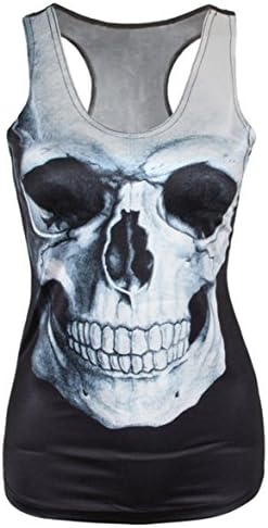 Amoluv Hot Fashion Women Skeleton Skull Printed Sleeveless T Shirt Vest Tank Tops Apparel