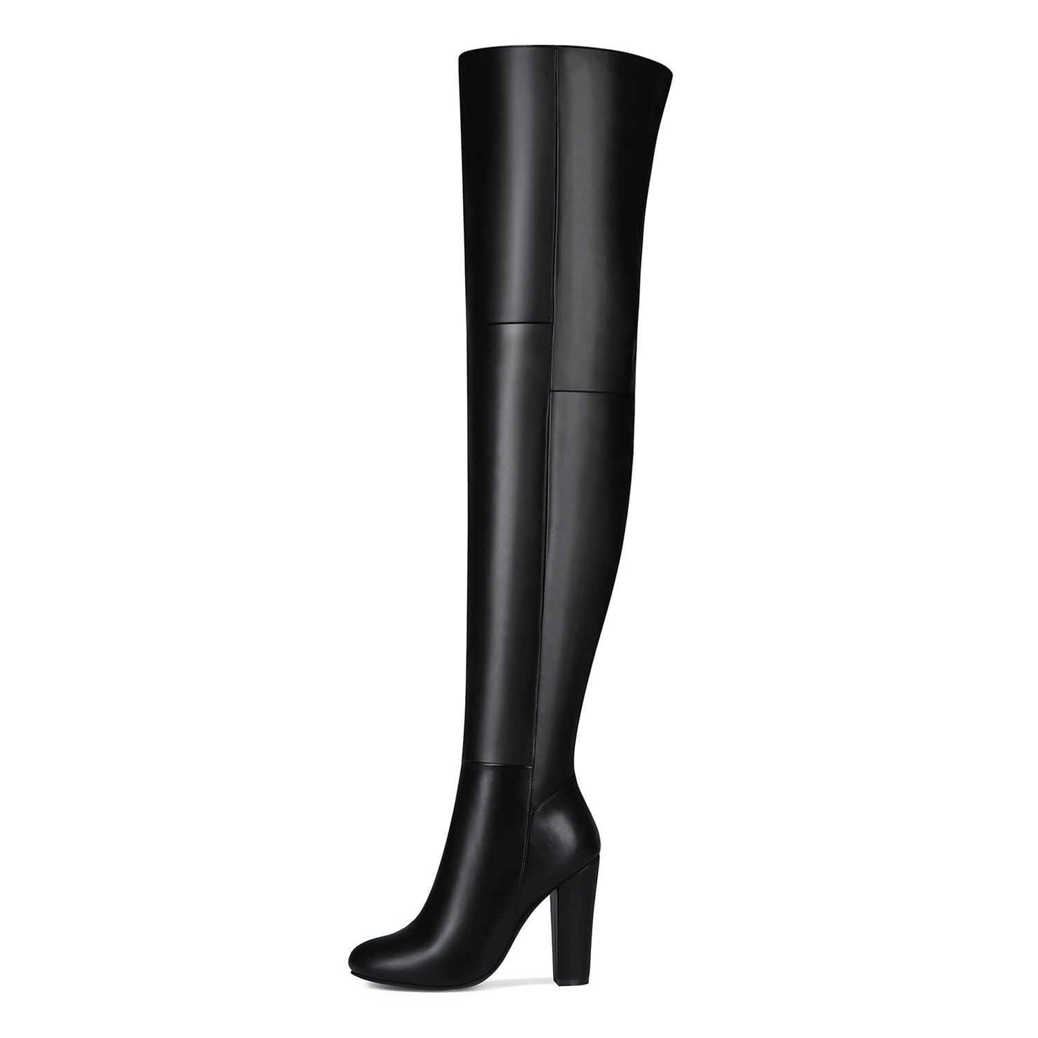 Stivali Alti Fino alla Coscia da Donna in Pelle Verniciata con Tacco a Spillo, Plateau, sopra Il Ginocchio, Punta Tonda, Cerniera Laterale, Stivali Lunghi con Lacci