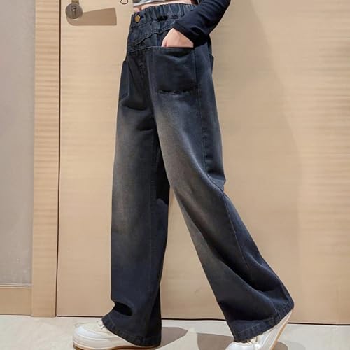 Girls Baggy Wide Leg Jeans Streetwear Elastic Waist Denim Pants Teens Casual Straight Trousers with Pockets Clothes4