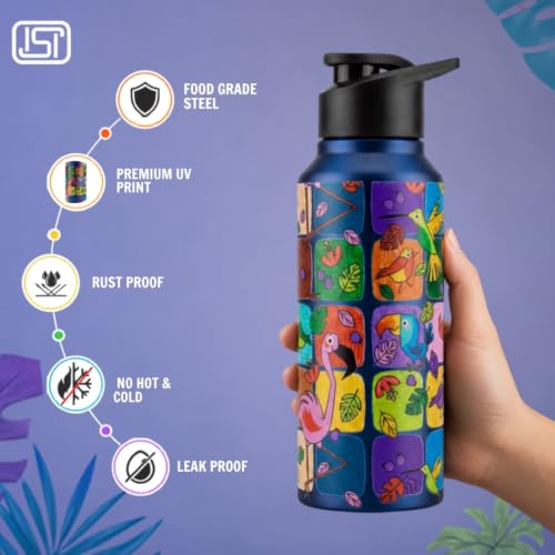 Image of VOIK Printed Stainless Steel Water Bottles for Kids, Office, Sports & Travel (750 ML) (Flamingo-Sipper)
