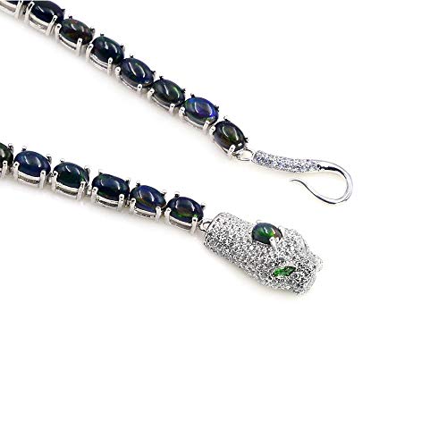 Kanishk Silver October Birthstone 6X4 Mm Natural Ethiopian Welo Fire Black Opal Oval Gems Cobra Tennis Bracelet Birthday Gift For Her (Rhodium-Plated-Rose-Gold, 8) #TOP3