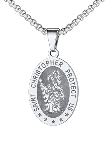 Image of U7 Saint Michael Necklace for Men,Stainless Steel /18K Gold Plated St Michael Archangel /Saint Benedict /Saint Christopher Pendant Amulet Necklace for Men Women