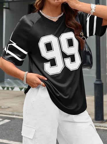 Image of LovelyWholesale Women's Oversized V Neck Jersey Shirts Summer Football Graphic Tee