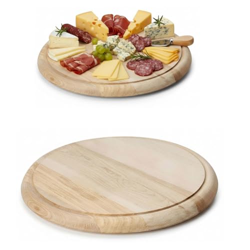 LS-LebenStil Holz Fleischteller 25cm Rund Nachhaltig Birke FSC Schneidebrett mit Saftrille Brotzeitbrett Schneidebrett Servierteller Pizzateller Vesperbrett Käsebrett Steakbrett Holzbrett Pizzabrett
