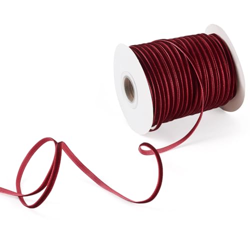 Bestewelry 45 7 Meter 3 mm Flaches einseitiges Samtband Dunkelrot Weihnachts-Samtband für Geschenkverpackung Haarschleifen Haarspangen Nähen