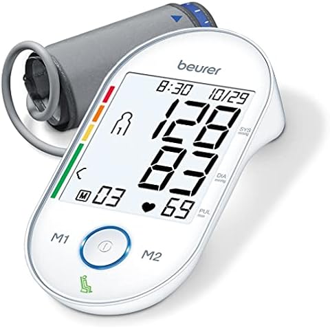 Beurer BM55 Blood Pressure Machine – XL Backlit Display, Arrhythmia Alarm, Portable Storage Kit, 2 Users, Automatic Blood Pressure Cuff, Resting Indicator – Blood Pressure Monitor Batteries Included Cover