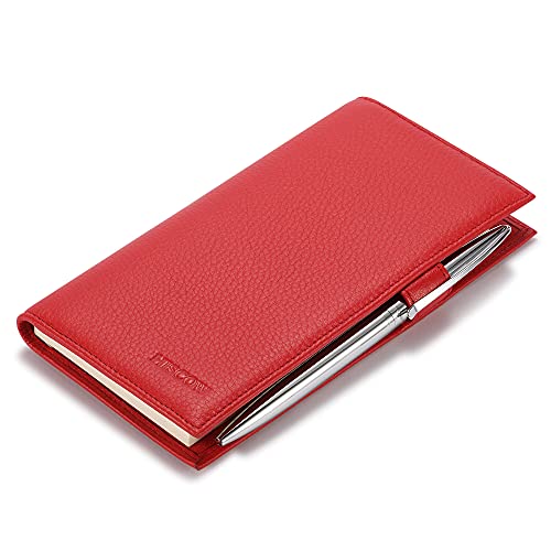 Image of HISCOW Soft Leather Checkbook Cover & Card Holder with Divider - Italian Calfskin, Pebbled Red, One Size, Contemporary