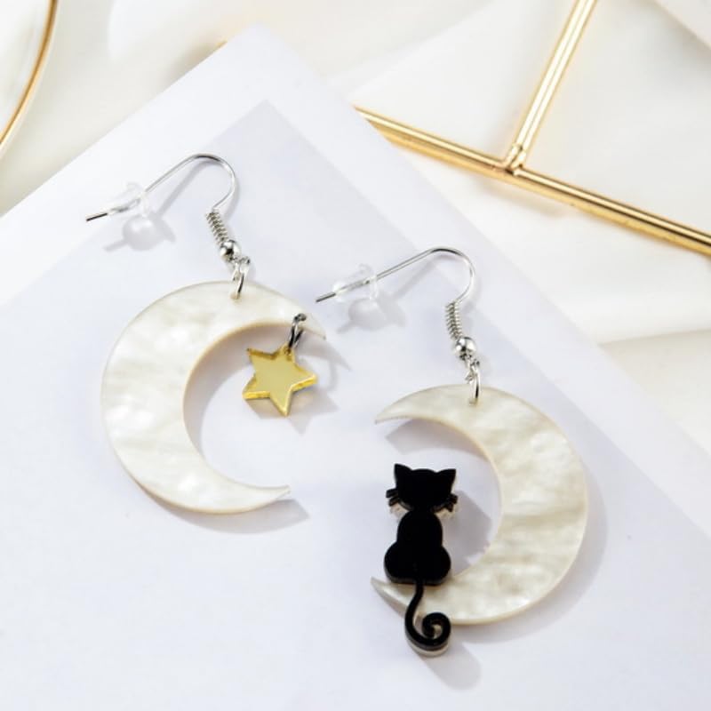 Black Cat Moon Star Earrings Fun Witch Dangle Earrings Fall Acrylic Halloween Drop Earrings Jewelry for Women - Image 2