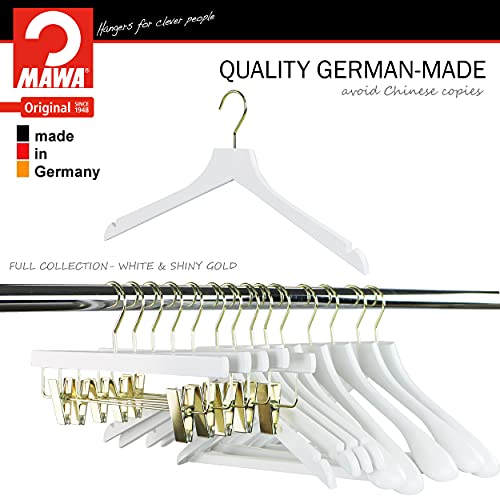 Mawa By Reston Lloyd, European Wooden Hanger, Beech Wood Straight Hanger With Shoulder Notches, Rotating Gold Hook, White Finish, For Shirts, Blazers, Dress Clothes Hanger, (27135) #TOP3