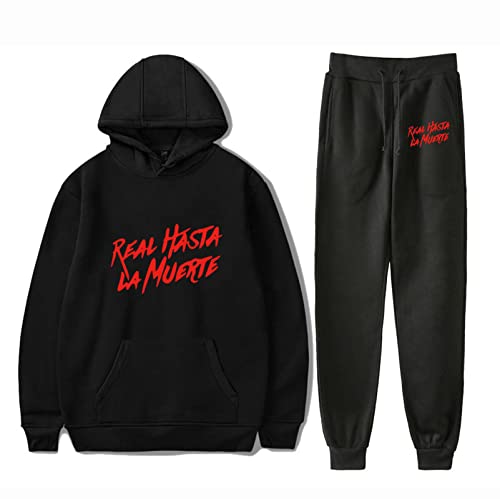 Real-hasta-La-Muerte Chándal con Capucha de 2 Piezas para Hombre Pantalones de chándal con Capucha y Manga Larga Conjunto de Ropa Casual Jogger Cover