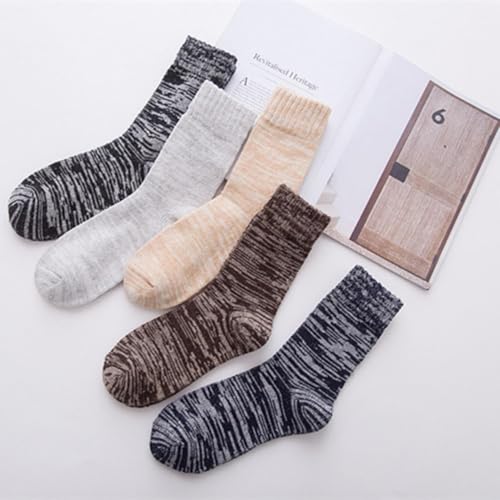 Image of Women Winter Socks 5 Packs Wool Socks Gifts for Mom Warm Vintage Soft Christmas Socks Thick Cold Knit Crew Socks