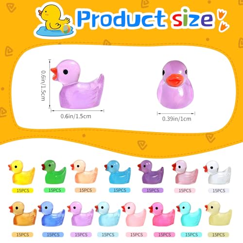 JIUZHU 225 Patos Mini Patos que Brilha no Escuro Patos de Resina Luminosos Patos Minúsculos para Esc