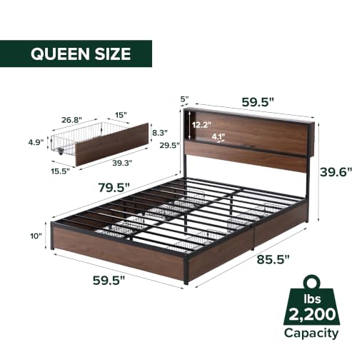 Image of Zinus Kai Platform Bed Frame, Four Underbed Storage Drawers, Queen
