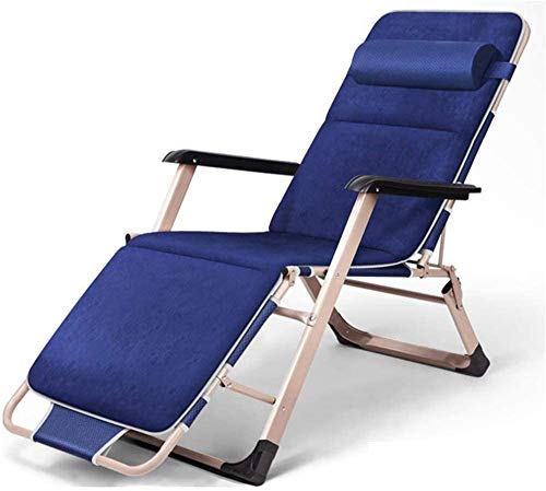 XYSoeMY Foldable Outdoor Garden Sunloungers Zero Gravity Recliner Chairs Padded Seat Adjustable Patio Lounge Chair with Lumbar Support Pillow Garden Chairs (Color : Navy, Size : One size)
