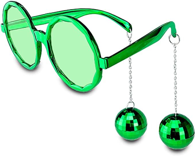 Wanna Party Green Sunglasses, Hanging Disco Ball Glasses for Night Parties,  Fancy Eyewear for Disco-Themed Parties, Sunglasses for Kids and Adults