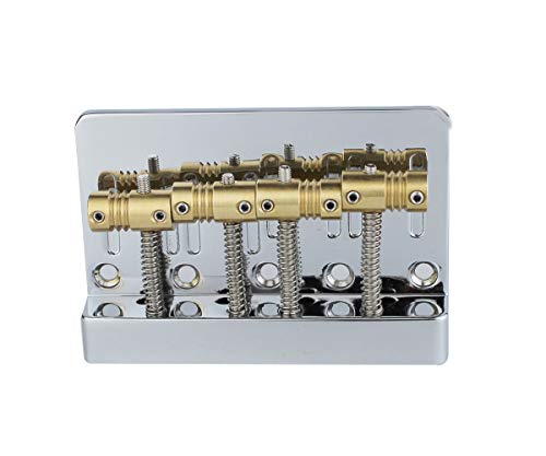 Guyker 4 String High Mass Bass Bridge with Vintage CNC Machined Brass Saddles Tailpiece Replacement for Jazz Bass or Precision Electric Instruments (HMB403, Chrome) - Thumbnail 3