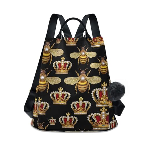 Sac à dos tendance motif abeilles dorées design antivol multi-poches femme